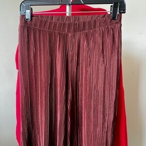 ZARA Brown Pleated Wide-Leg Elastic Waist Pants S Regular for Women